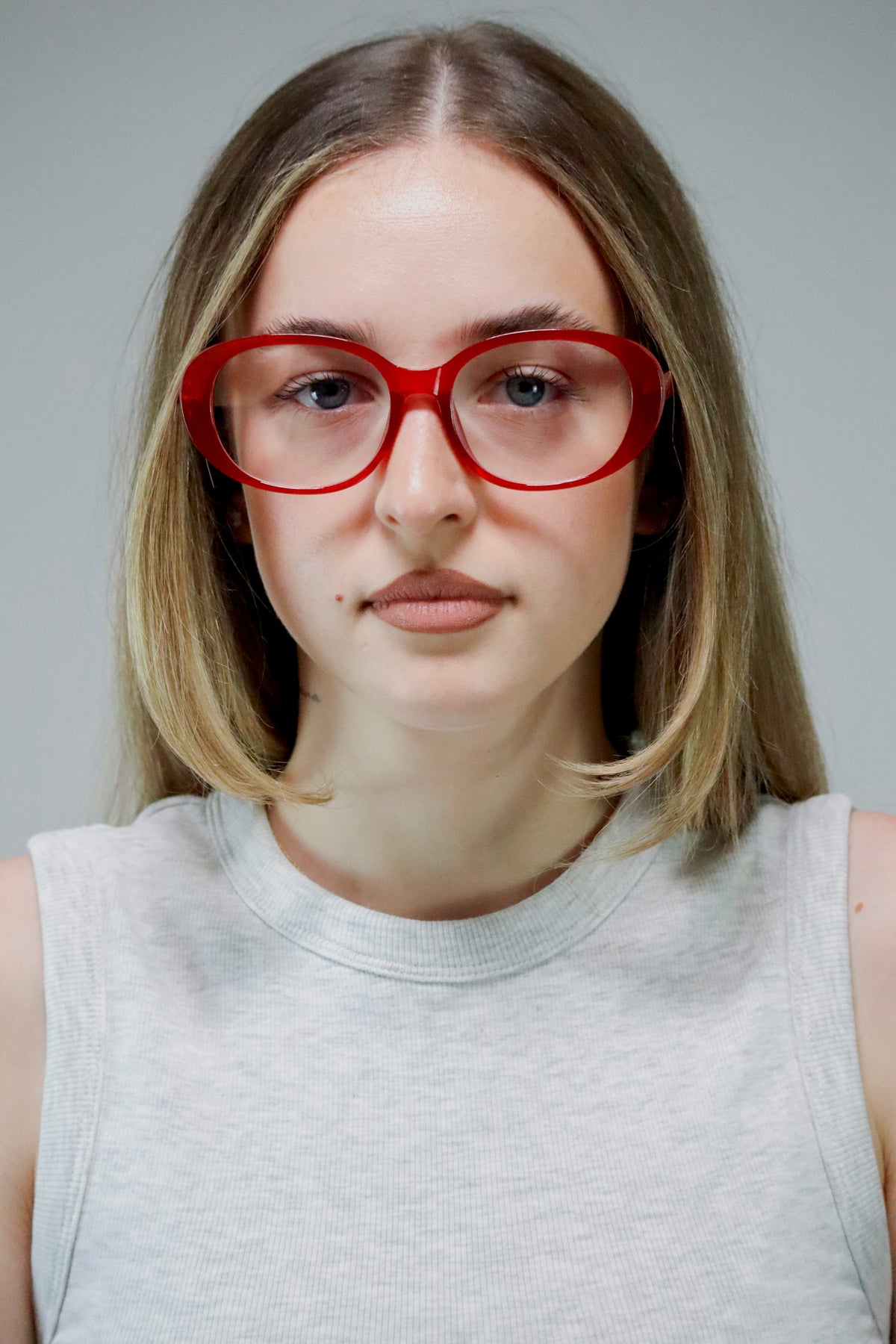 Capri red oval cat-eye sunglasses, front view